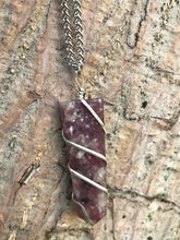 Load image into Gallery viewer, Lepidolite Flat Point Crystal Silver Necklace