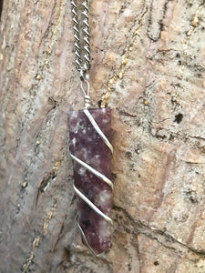 Lepidolite Flat Point Crystal Silver Necklace