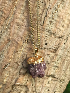 Lepidolite Raw Crystal Gold Necklace