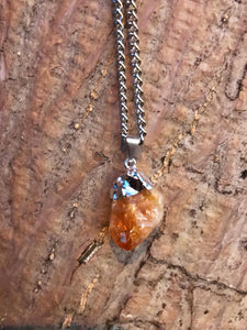 Citrine Raw Crystal Silver Necklace