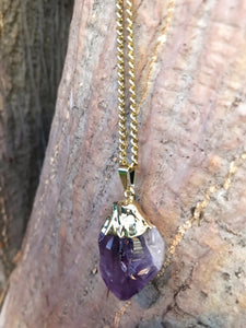Amethyst Raw Crystal Gold Necklace