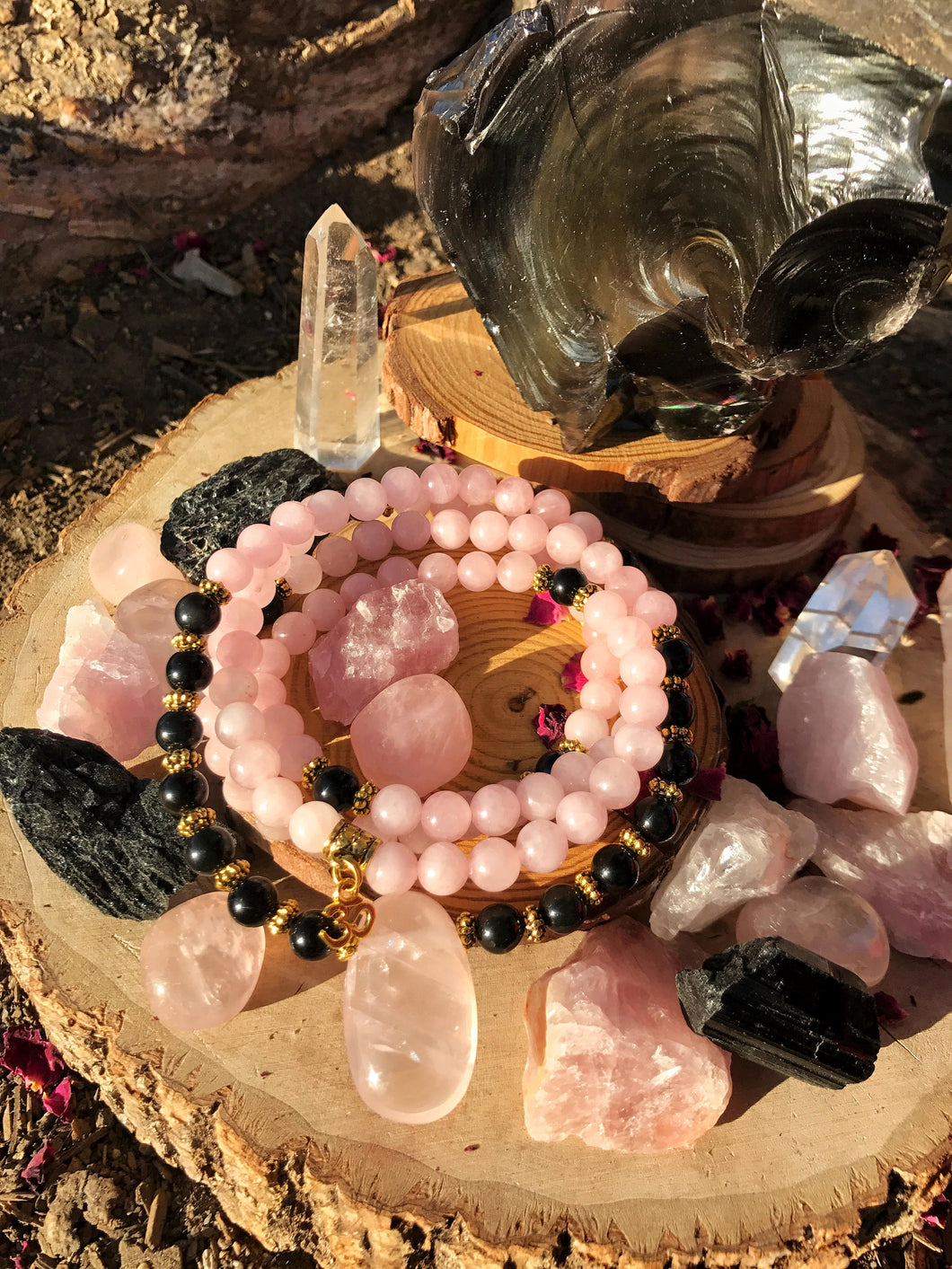 Rose Quartz & Obsidian 108 Mala Beads