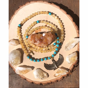 Citrine & Turquoise Howlite Mala Beads w/ Egyptian Goddess Isis