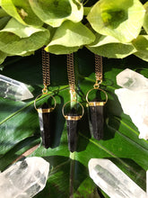 Load image into Gallery viewer, Black Tourmaline Double Terminated Crystal Point Gold Necklace
