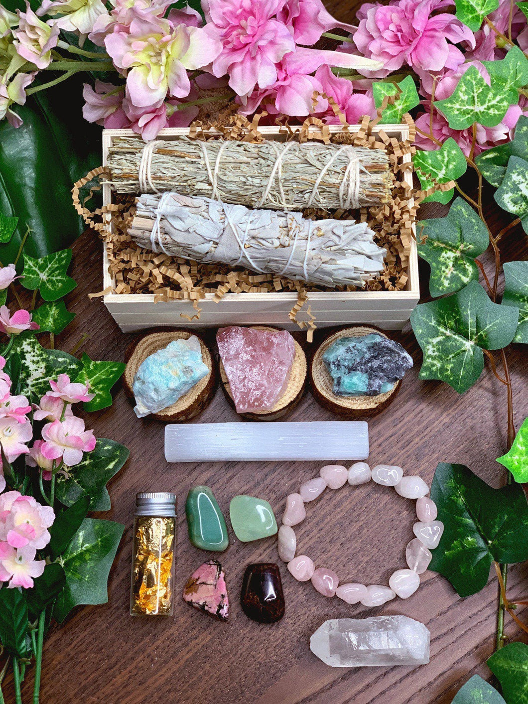Self Love Crystal Kit | Mother’s Day Gift, Birthday Gift For Her, Mom, Wife | Crystals for Love, Sage Gift Set, Meditation Altar, Mayan Rose