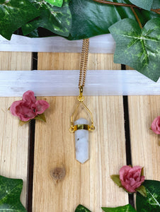 Rainbow Moonstone Double-Terminated Point Pendant Gold Necklace