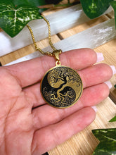 Load image into Gallery viewer, TREE of LIFE Yin Yang Necklace on Gold Chain | Gold Tree Pendant, Tree Jewelry, Spiritual Yoga Necklace | Sacred Geometry, Ying Yang Charm