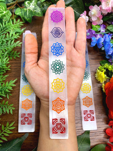 7 Chakras Hand Etched Selenite Wand