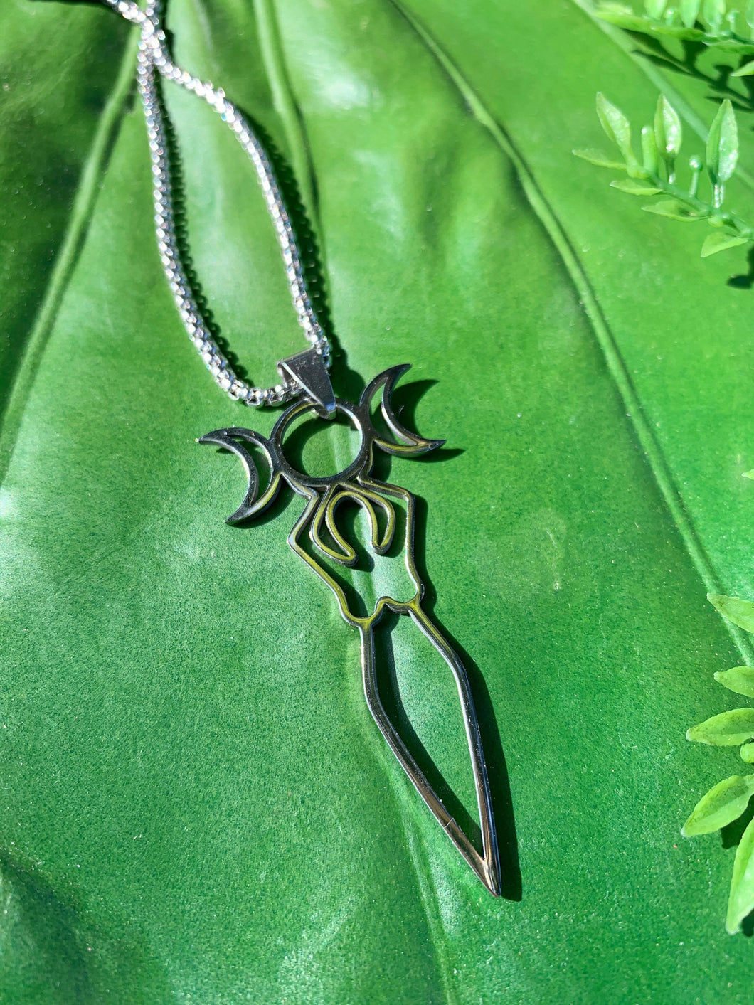 Triple Moon Goddess Silver Necklace