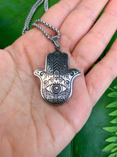 Load image into Gallery viewer, Hamsa Hand Necklace | Silver Hand of Fatima Necklace | Hand of Protection Pendant, Hamsa Charm, Spiritual Jewelry, Evil Eye Necklace