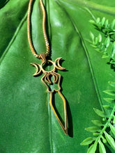 Load image into Gallery viewer, Triple Moon Goddess Gold Necklace