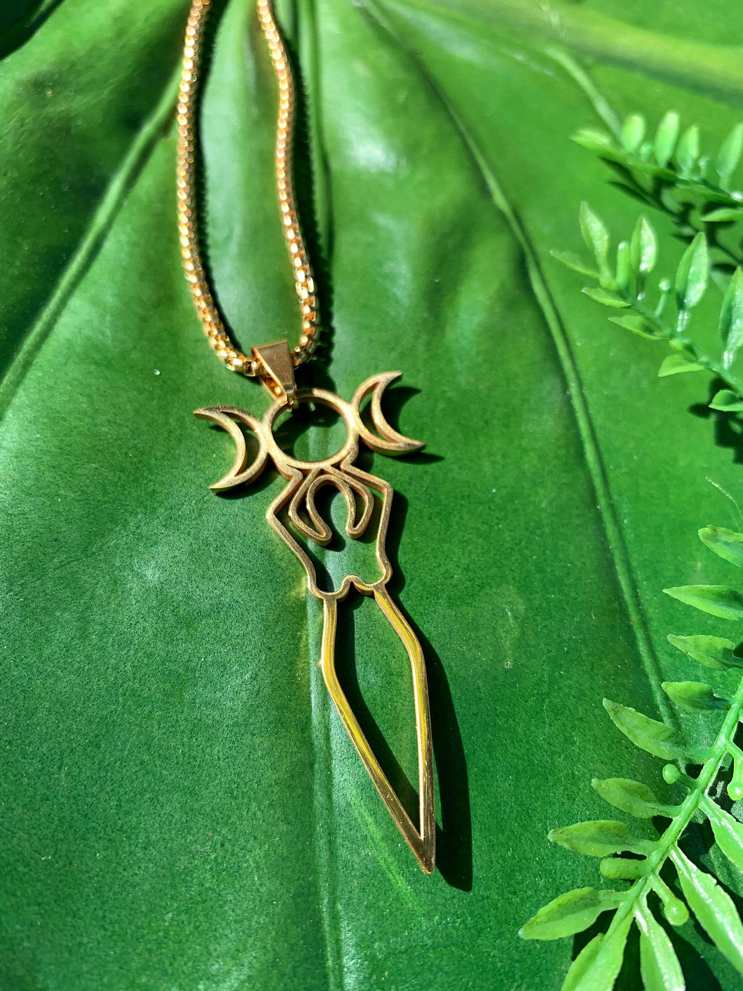Triple Moon Goddess Gold Necklace