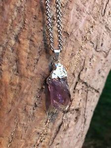 Amethyst Raw Crystal Silver Necklace
