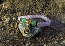 Load image into Gallery viewer, Rose Quartz &amp; Green Aventurine Bracelet with Om Aum Charm| For Love, Prosperity, Gratitude | Heart Chakra 4th Fourth Chakra