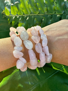 Rose Quartz Bracelet, Tumbled Crystal Beaded Stretch Bracelet, Natural Polished Handmade Pink Gemstone Beads, One Size, Premium High Quality