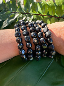 Shungite Bracelet, Tumbled Crystal Beaded Stretch Bracelet, Natural Polished Handmade Gemstone Beads, One Size, Premium High Quality