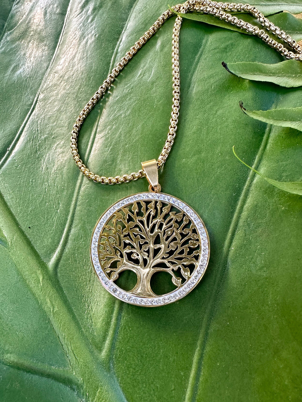 TREE of LIFE Gold Necklace with Cubic Zirconia Crystals | Tree Pendant Yoga Necklace w/ Gift Box | Sacred Geometry, Boho Jewelry, Mayan Rose