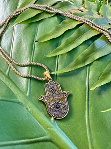 Hamsa Hand Necklace | Gold Hand of Fatima Necklace | Hand of Protection Pendant, Hamsa Charm, Spiritual Jewelry, Evil Eye, Free Gift Box