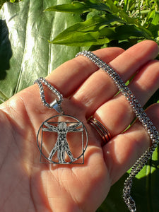 Vitruvian Man Silver Necklace, Leonardo da Vinci Pendant, Human Body Anatomy Pendant, Italian Renaissance Jewelry | Sacred Geometry Necklace