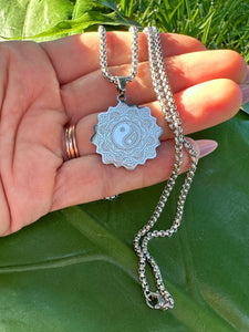 Ying Yang Mandala Necklace on Silver Chain | Yin Yang Unisex Pendant | Sacred Symbol | Spiritual, Religious, Esoteric Jewelry by Mayan Rose