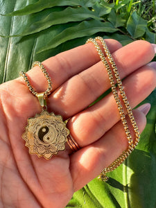 Gold Yin Yang Mandala Necklace | Ying Yang Unisex Pendant | Sacred Symbol | Spiritual, Religious, Esoteric, Buddha Jewelry by Mayan Rose