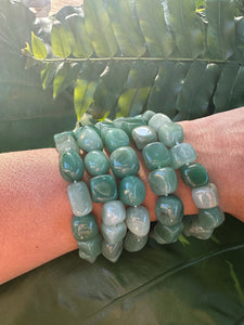Green Aventurine Bracelet, Tumbled Crystal Beaded Stretch Bracelet, Natural Polished Handmade Gemstone Beads, One Size, Premium High Quality