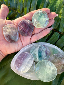 FLUORITE PALMSTONE 2 inch, Green / Purple Rainbow Fluorite Natural Tumbled Polished Gemstone, Energy Healing, Meditation Altar, Reiki, Wicca