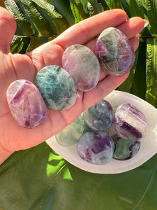 FLUORITE PALM STONE (Grade A Natural), 1.5 inch Tumbled Polished Gemstone for Energy Healing, Meditation Altar, Reiki, Wicca, Metaphysical
