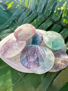 FLUORITE PALMSTONE 2 inch, Green / Purple Rainbow Fluorite Natural Tumbled Polished Gemstone, Energy Healing, Meditation Altar, Reiki, Wicca