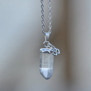 Crystal Quartz Point OM Silver Necklace