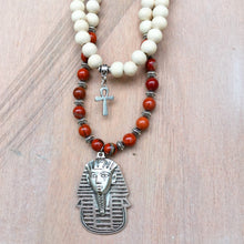 Load image into Gallery viewer, Red Jasper &amp; White Wood Mala Beads w/ Egyptian Ankh