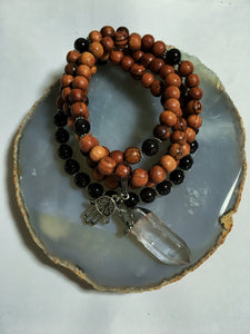 Garnet Mala Beads with Clear Quartz Pendant
