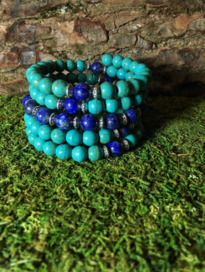 Turquoise Howlite & Lapis Lazuli 108 Bead Mala Bracelet