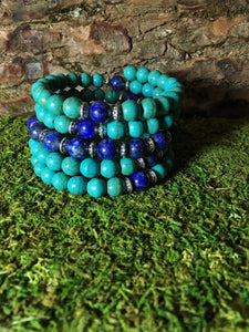 Turquoise Howlite & Lapis Lazuli 108 Bead Mala Bracelet
