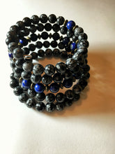 Load image into Gallery viewer, Snowflake Obsidian &amp; Lapis Lazuli 108 Bead Mala Bracelet