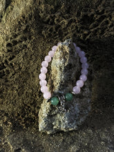 Load image into Gallery viewer, Rose Quartz &amp; Green Aventurine Bracelet with Om Aum Charm| For Love, Prosperity, Gratitude | Heart Chakra 4th Fourth Chakra