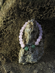Rose Quartz & Green Aventurine Bracelet with Om Aum Charm| For Love, Prosperity, Gratitude | Heart Chakra 4th Fourth Chakra