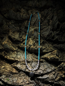 Rose Quartz & Turquoise Howlite Mala Beads w/ Flower of Life