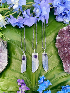 Blue Kyanite & Amethyst Crystal Silver Necklace