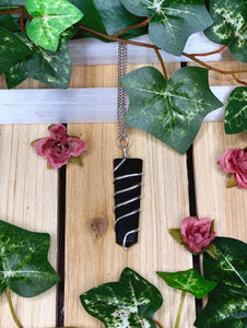 Black Tourmaline Flat Point Crystal Silver Necklace